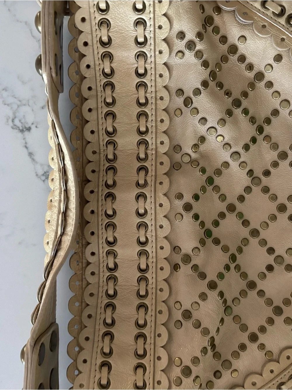 Vintage Isabella Fiore Beige Studded Leather Hobo Bag CT